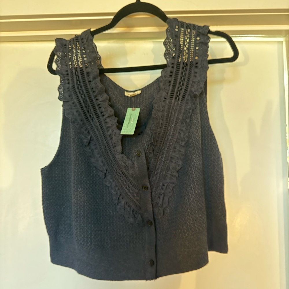 NWT Pilcro Navy Tank with Lace Detail